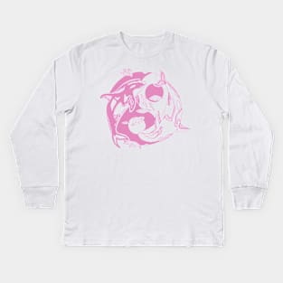 Light Pink Balanced Orca Whales Kids Long Sleeve T-Shirt